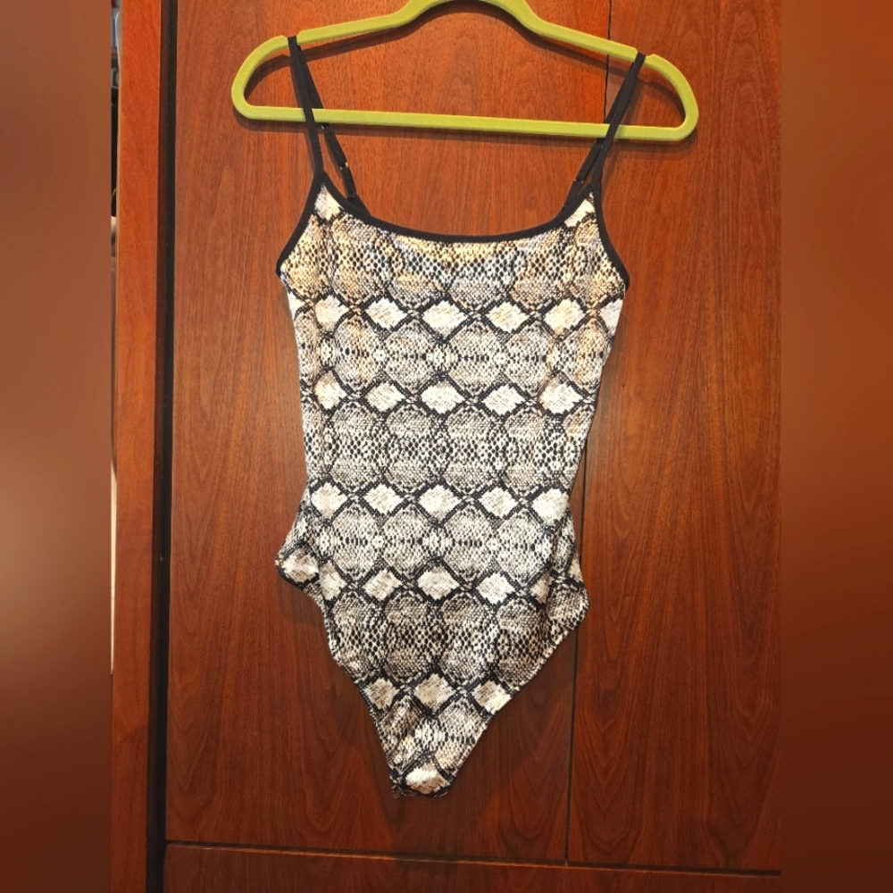Intimately Free People Snakeskin Print Lingerie Bodysuit, Size L.